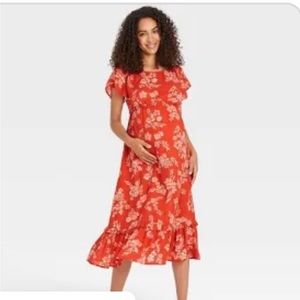 Isabel maternity coral and orange midi dress size xl